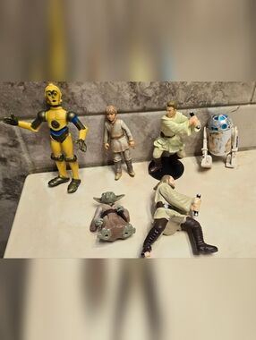 Vntg 6 Star Wars Figures Yida Obi Wan Kinobi Qui Gon Jinn Young Anakin R2D2 C3PO